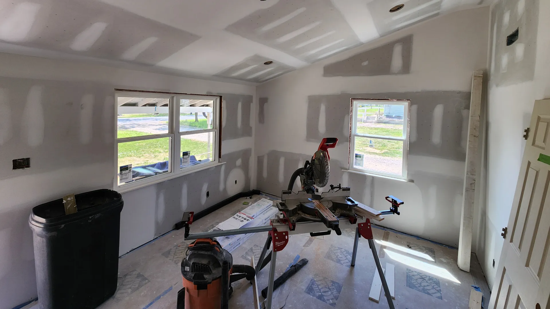 Remodel, construction is process with tools and ladder.